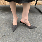 LBSFY  -   Women Sandals Slides Thin HigH Heels Black Green Purple Beige Summer Outside Mules Shoes Stiletto Party Pumps 35-39